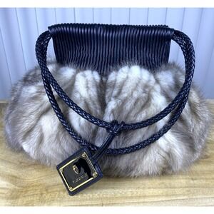 Paolo Masi Real Mink & Leather Shoulder Tan/Brown Handbag, made in Italy